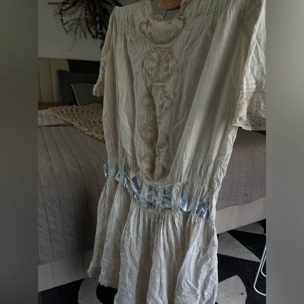 Vintage lace and blue ribbon dress